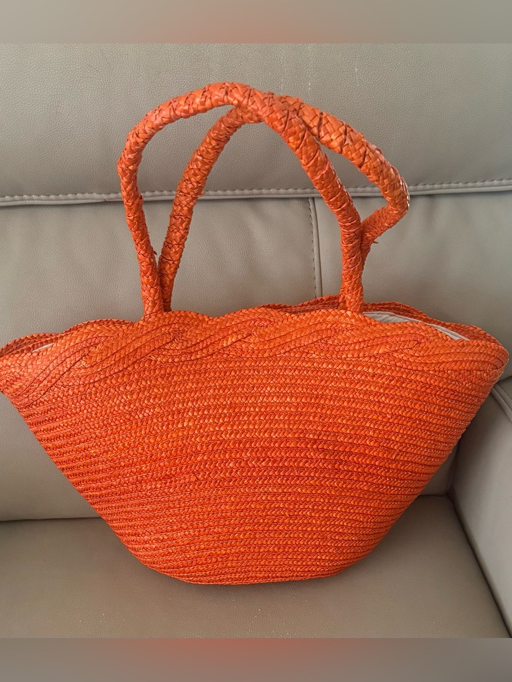 2-day sale $25 Vibrant Orange Woven Straw Maxi Tote Bag Braided Shoulder Handles
